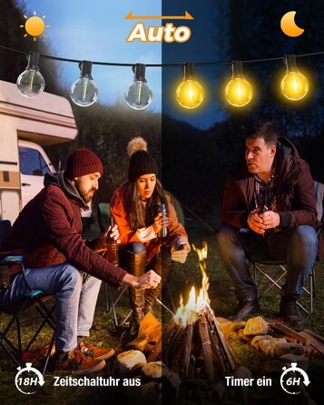 LED гірлянда для декорування саду та тераси, 15 метрів, тепле світло, G40, з таймером та димером, вологостійка