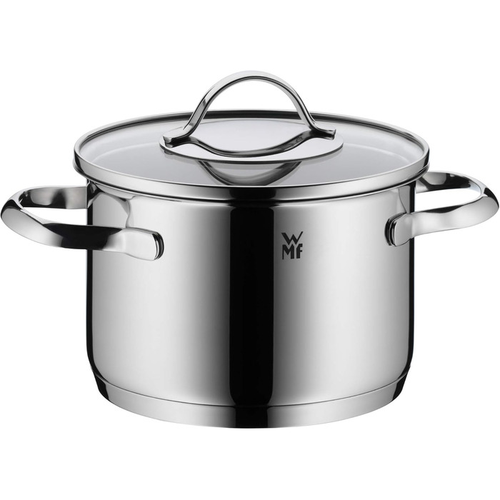Набір каструль WMF Aparto 5-ти частинний з кришкою з термостійкого скла, Cromargan нержавіюча сталь, індукційне дно, підходить для всіх типів плит, без антипригарного покриття, безпечний для миття в посудомийній машині