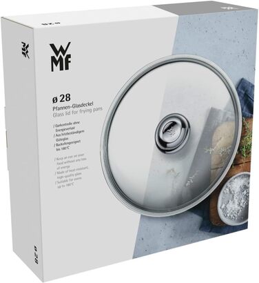 Скляна кришка для сковороди WMF 28 см, термостійке скло з металевим ручкою, підходить для посудомийки