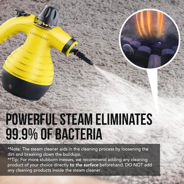 Портативний пароочисник Comforday для дому та авто: видаляє жир, плями та бруд. Зі 9 насадками для чищення диванів, кухні та інших поверхонь.