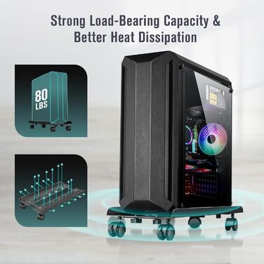 Підставка для ПК Tower, комп'ютерний стійк для CPU, універсальна, на 4 колесах (нова), темно-чорний