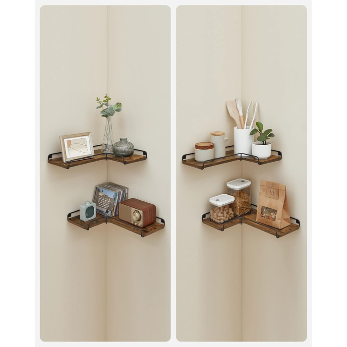 Набір кутових настінних полиць VASAGLE у стилі лофт, L-подібні полиці для вітальні, спальні та кухні, вінтажний коричневий та чорний, 2 шт. (LLS831B01)