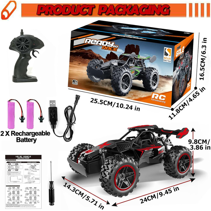 Радіокерований позашляховик 2.4GHz, LED підсвічування, швидкість 15+ км/год, іграшка для хлопчиків, чорно-червоний