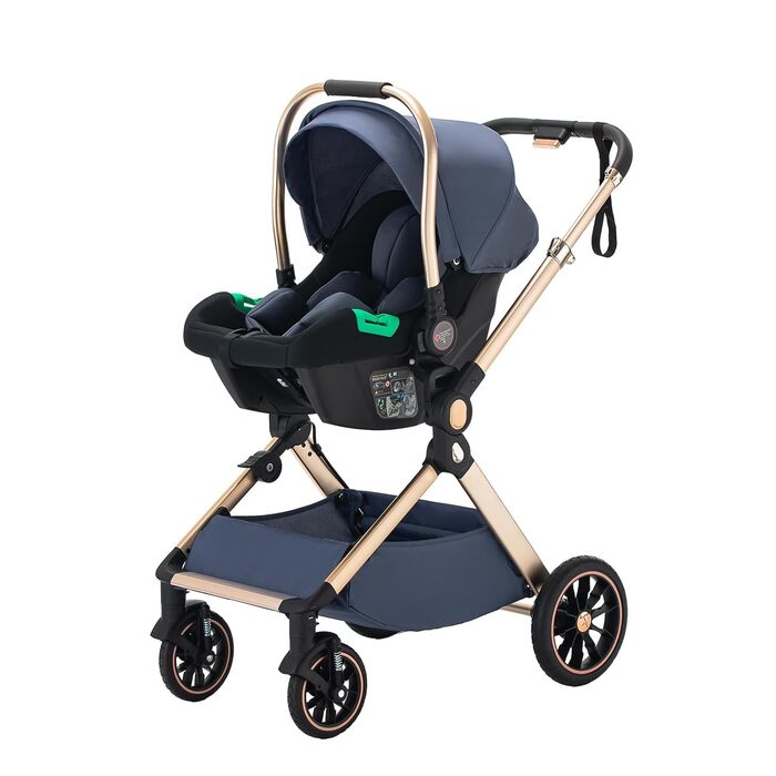 Дитячий візок 3 в 1 Kinderwagen Alltags: універсальний, складаний, з люлькою та прогулянковим блоком, алюмінієва рама (BLUE)