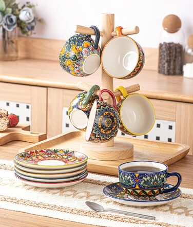 Кавовий сервіс Henten Home з порцеляни, 6 чашок, 250 мл, ручної роботи, набір для 6 осіб. Включає чашки та блюдця