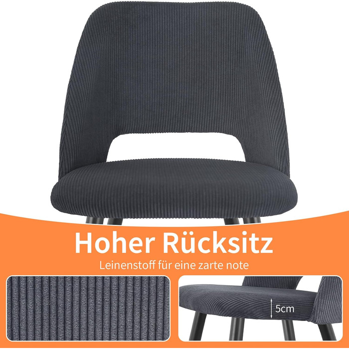 Набір з 4-х обідніх стільців, кухонний стілець з тканини Cord, м'які стільці для обідньої, кухонної, вітальні та спальні, багатокольорові