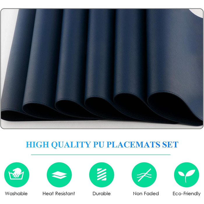 Набори підставки під посуд APLKER, 8 шт., водонепроникні, з ефектом шкіри, ПВХ, 16 x 12 дюймів (темно-синій)