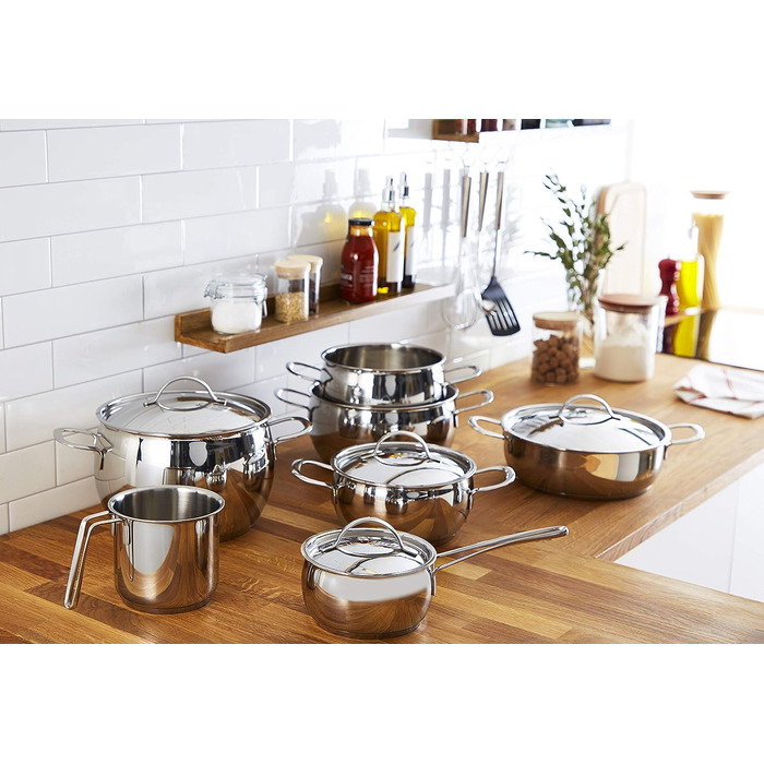 Набір каструль Lagostina Euforia 11 предметів з нержавіючої сталі 18/10, для всіх типів плит, з кришками, Lagoseal-Plus дно