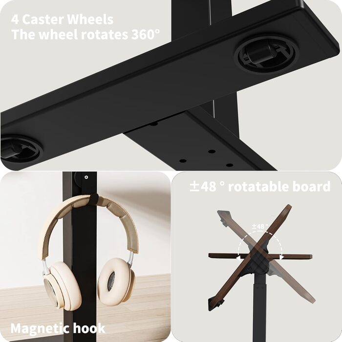 Регульований столик для ноутбука ETHU: мобільний приліжкові столи з нахиленою поверхнею та роликами для офісу та дому (дуб, горіх)