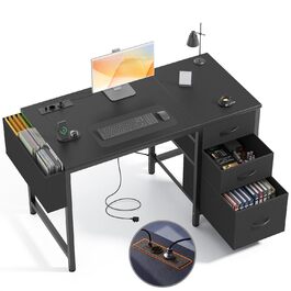 Комп'ютерний стіл Claiks з 3 шухлядами, 100x60 см, з розетками та USB, для дому та офісу, чорний