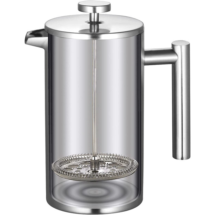 Кавоварка French Press Rosenstein & Söhne з нержавіючої сталі, 1 л, з подвійними стінками, для приготування кави та спінювання молока