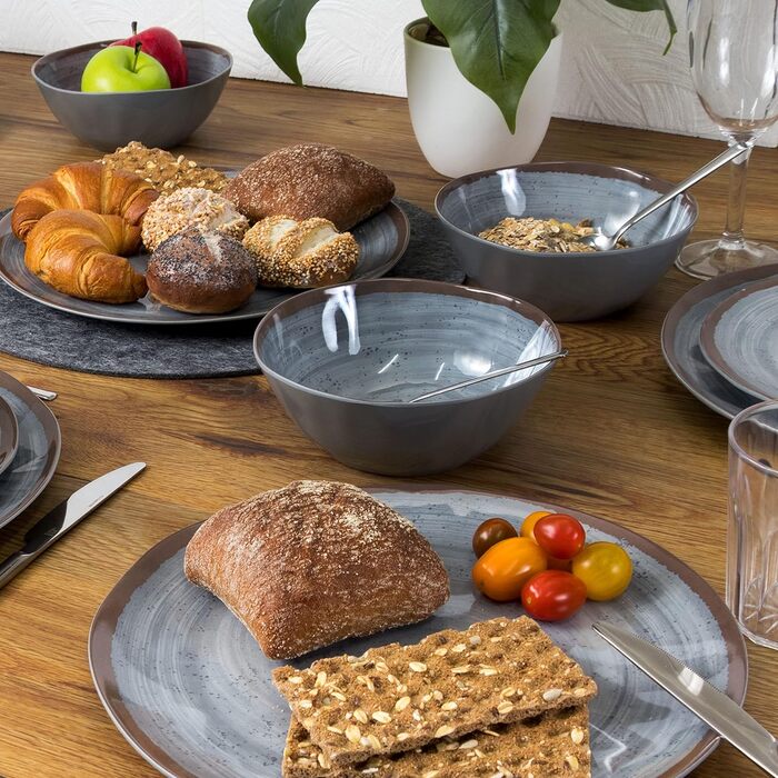 Набір посуду для кемпінгу з меламіну на 6 осіб сірого кольору, 18 частин: тарілки та миски