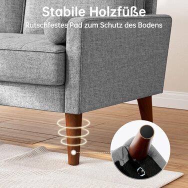 Диван Vesgantti 2-місний, 121 см, сучасний дизайн, 2 подушки, сірий льон для вітальні/квартири/офісу