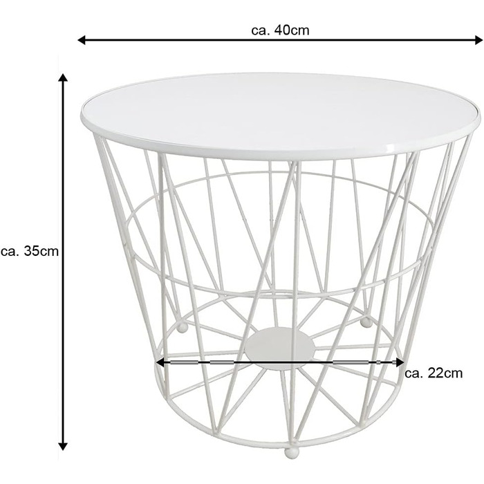 Журнальний столик PrimoLiving Design білий з кришкою - Металевий дротяний кошик з дерев'яною кришкою Діагональ P-840 L 40x35 см - Журнальний столик-кошик з місцем для зберігання Декоративний стіл розмір L (прибл. 40x35см)