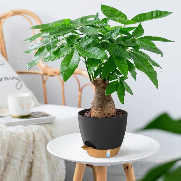 Набір горщиків для квітів ZMTECH 25 см з підставкою, 2 шт., чорний, самополив, пластик