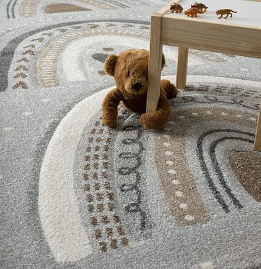 Сучасний м'який дитячий килим, м'який ворс, легкий у догляді, стійкий до фарбування, яскраві кольори, Райдужний візерунок, (120 x 170 см, сірий)