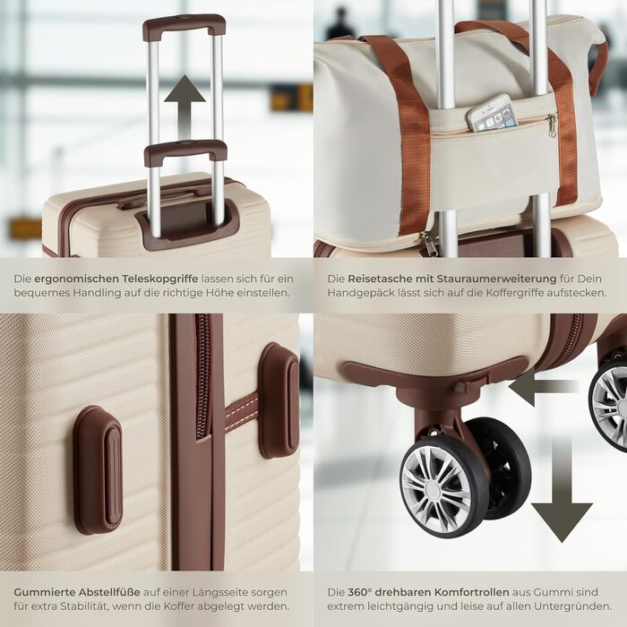Набір валіз Tectake® 13 предметів: валіза, сумка, ролер, валіза на колесах, 3 великі валізи, TSA-замок, кремовий колір