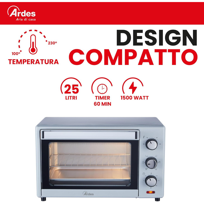 Електричний міні-пекар ARDES Magnus AR6226S, 25 літрів, сріблястий, з аксесуарами