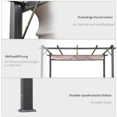 Сонячна альтанка Патіо Дах з люком Сад Alu Charcoal Grey+Coffee Brown 3x3x2.23 м | Аосом