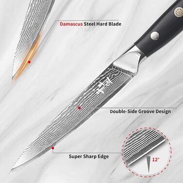 Саторі Дамаска 18 см - професійний кухонний ніж з дерев'яною ручкою, з високим вмістом вуглецю, VG10 сталь, преміум якість