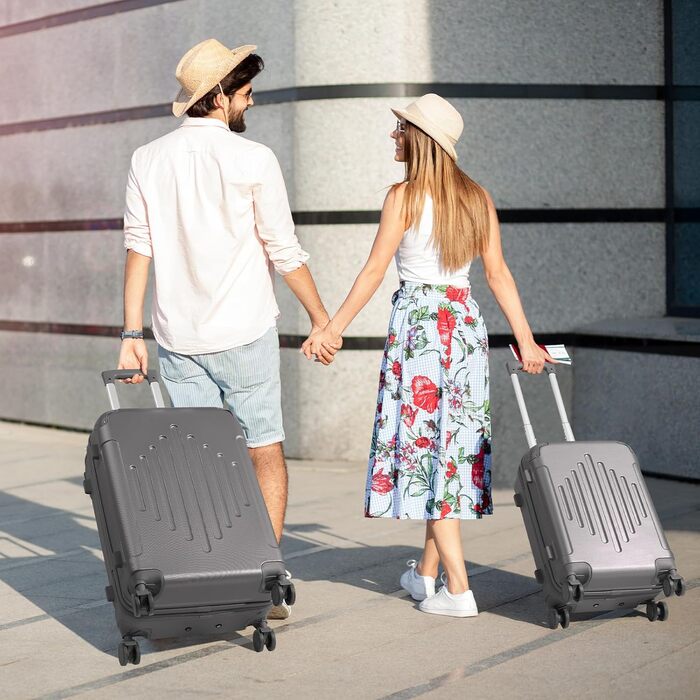 Набір валіз LALAHO 2 шт: велика та невелика, з косметичкою, з ABS пластику, телескопічний ручка, захист кутів, сірий