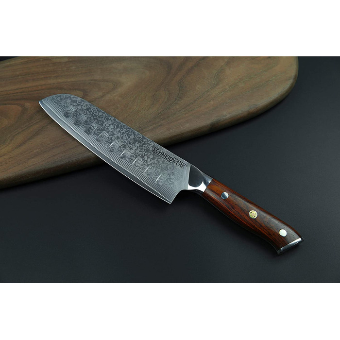 SCHNEIDWERK Santoku ніж з дамаської сталі, кухонний ніж 17.6 см, 67 шарів нержавіючої сталі, кухонний ніж з дамаської сталі, дуже гострий, DI-серія
