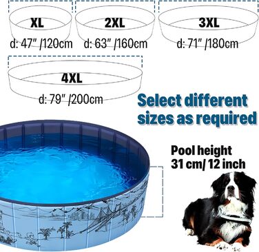 Складний і портативний басейн для собак, 160-сантиметровий дитячий басейн для собак Ванна для домашніх тварин, посилений ПВХ, ненадувний басейн для собак/цуценят/домашніх тварин 63 (160 см)2XL