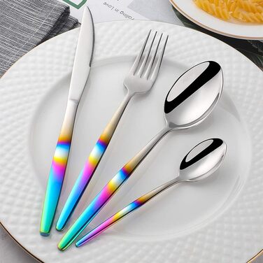 Ніжний набір столових приборів з нержавіючої сталі, 16 предметів, кольоровий ручка, для 4 осіб, екологічний посуд для вечірок, пікніків, кемпінгу та подорожей, придатний для миття в посудомийній машині
