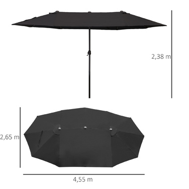 Outsunny Parasol Garden Parasol Market Parasol Double Parasol Patio Parasol з ручною рукояткою Чорний овал 460 x 270 x 240 см