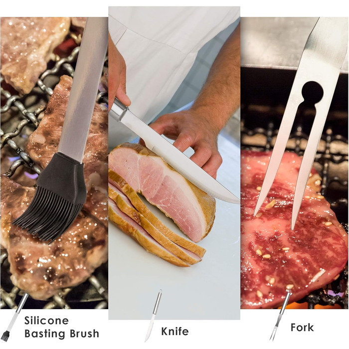 Набір барбекю 32 шт. з нержавіючої сталі: щипці, виделка, лопатка, аксесуари для гриля, кейс з алюмінію. Ідеальний подарунок для чоловіків.