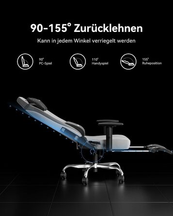 Ігровий крісло AutoFull C3 з ергономічною підтримкою спини | З регульованими підлокітниками, підставкою для ніг, подушками для голови та попереку | Макс. вага 150 кг | Сірий з тканинного покриття