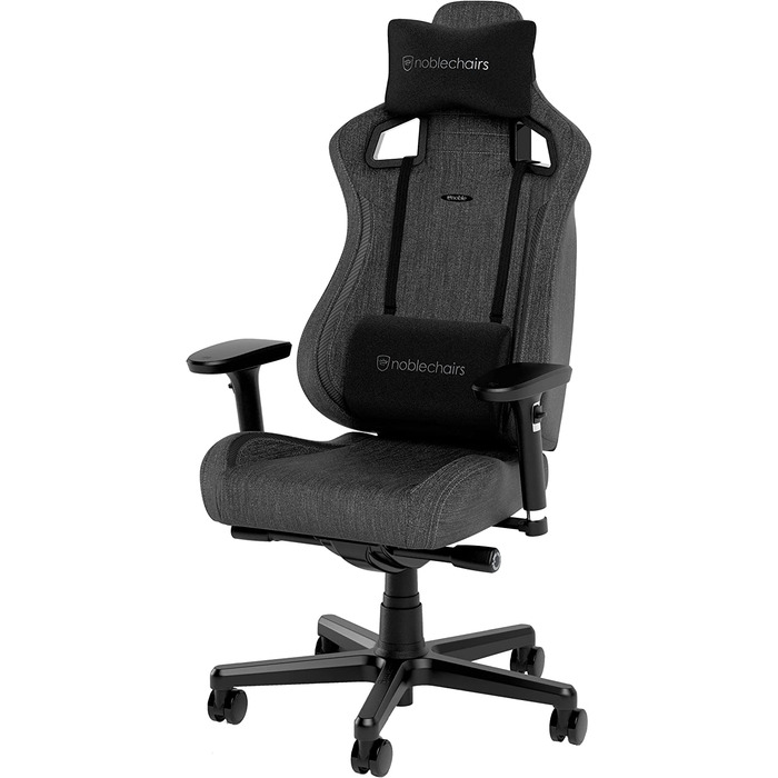 Крісло ігрове Noblechairs Epic Compact TX, ергономічне, сіре, з підтримкою голови та попереку, для тіла до 120 кг, дихаюча тканина