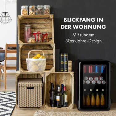 Міні-холодильник Klarstein з дверцятами зі скла, 48 л, для кімнати та офісу, з висувною полицею, тихий, 0-10°C, чорний