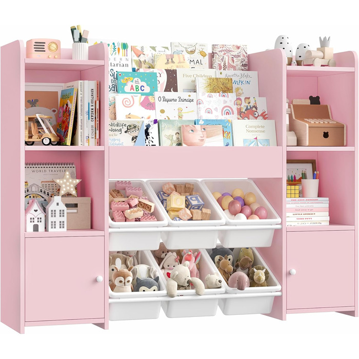 FOREHILL Дитяча полиця-стеллаж для іграшок та книг з 6 ящиками, 119 x 29,5 x 94 см, білий (рожевий)