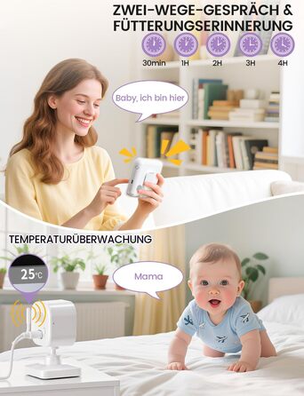 Відеоняня OBVHNUA з камерою 720P, IPS монітором 2.8