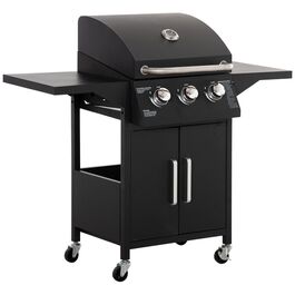 Газовий гриль Outsunny BBQ з 3 пальниками, 3 кВт, мобільний гриль-візок з колесами, сітка для гриля, бічні столики, редуктор, шланги 121 x 55 x 109 см | Aosom