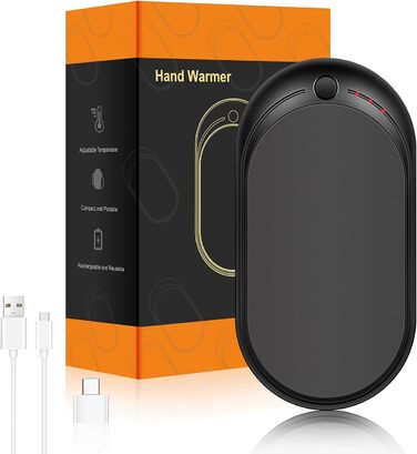 Електричний грієчка USB, Powerbank 5200mAh, портативний кишеньковий грієчка, багаторазовий, для жінок та чоловіків, Raynaud, Outdoor, кемпінг, полювання, катання на лижах, чорний та білий (чорний та сірий)