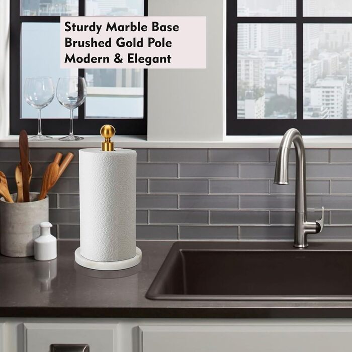 Тримач для паперових рушників золотого кольору з мармуровою підставкою на стільницю, стійкий диспенсер для однієї руки