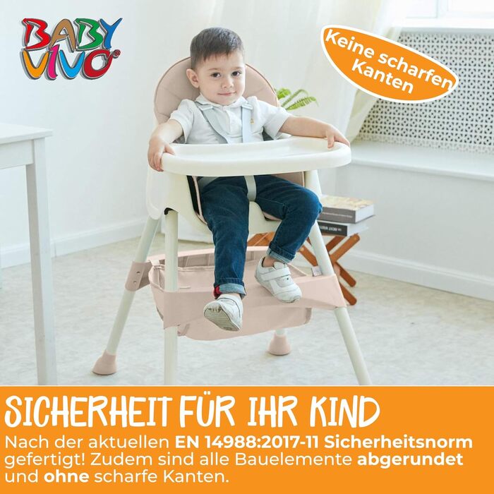 Дитячий стільчик Baby Vivo 2в1 - регульований, з підносом та кошиком, блакитний (рожевий)