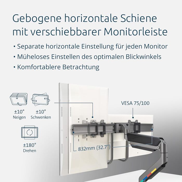 Кріплення для монітора Kensington SmartFit K59601WW (2 монітори, чорний) – регулювання висоти, VESA 75/100