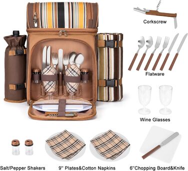 Набір для пікніка на 2 особи від ALLCAMP: рюкзак, деки, посуд, плед (колір: коричневий)