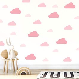 Наклейки на стіни для дитячої кімнати, наклейки на стіни для дітей з сердечками, самоклеючі рожеві сердечка (набір з 36 мотивів) (Хмари рожевого кольору)