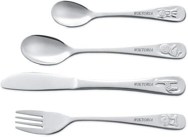 Набір дитячого столового прибору Maverton Kinderbesteck з гравіюванням та дерев'яною коробкою з малюнком тварин - з нержавіючої сталі, коричневий - подарунок для дівчинки на день народження, хрещення, народження - різдвяні подарунки - плюшевий ведмедик