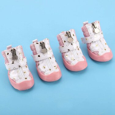 Взуття для домашніх тварин Zerodis, 4 шт., дихаюча нековзна сітчаста взуття для прогулянок з рожевим цуценям, захист лап для маленьких собак, кішок (2 )