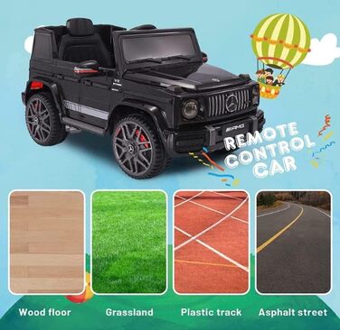 Дитячий електромобіль FINOOS Mercedes G63 AMG 12V з пультом, 2+1 швидкість, музика, USB, LED, чорний