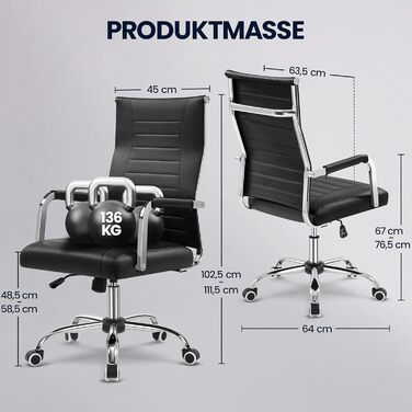 Офісний крісло Yaheetech з підлокітниками, ергономічний, для офісу, комп'ютерний, для начальника, висока спинка, функція гойдання, до 136 кг, білий (чорний)