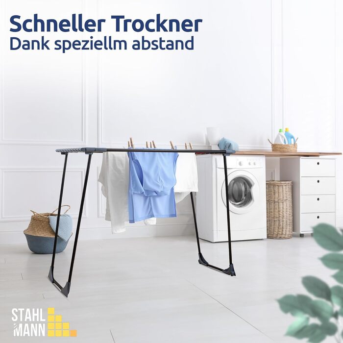 Розкладна сушилка для білизни STAHLMANN® - 20 м сушильної поверхні, чорна, з кріпленнями для дрібних речей, Made in EU