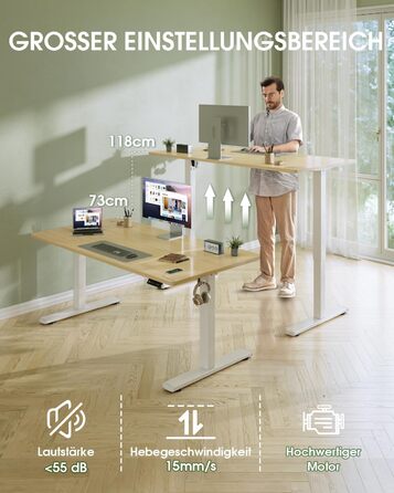 Електричний стіл Flamaker з регулюванням висоти, 160 x 60 см, з пам'яттю, для геймінгу, USB-зарядка (Бежевий)