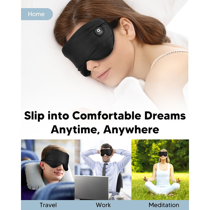 Окуляри-маска для очей Arboleaf з підігрівом: для сухих очей та кращого сну, 3 режими, знімна, для релаксації, чорний колір