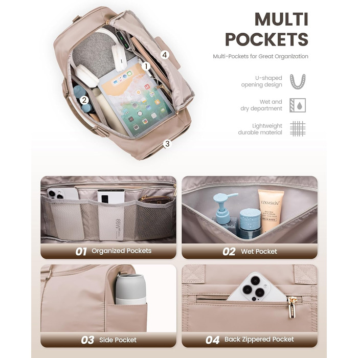 Спортивна сумка LOVEVOOK: дорожня, для вихідних, з культиватором, відділенням для взуття та мокрих речей, водонепроникна, пляжна, сауна, ручна поклажа для спорту та відпочинку, зелена (L, пісочний)